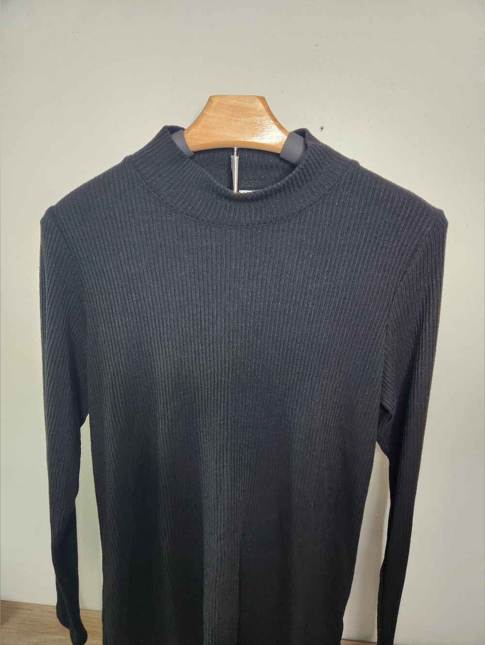 Christopher & Banks Ribbed Black Mock Neck Long Sleeve Top